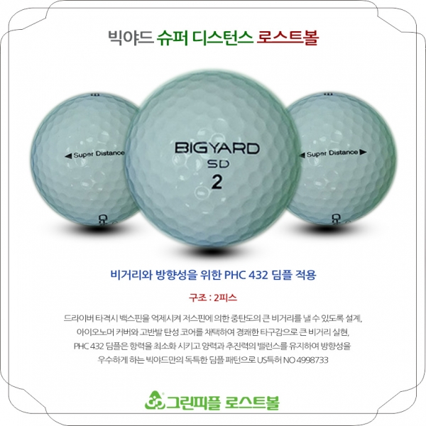그린피플,빅야드 SD 슈퍼 디스턴스 2피스 화이트 A+급 로스트볼 16개